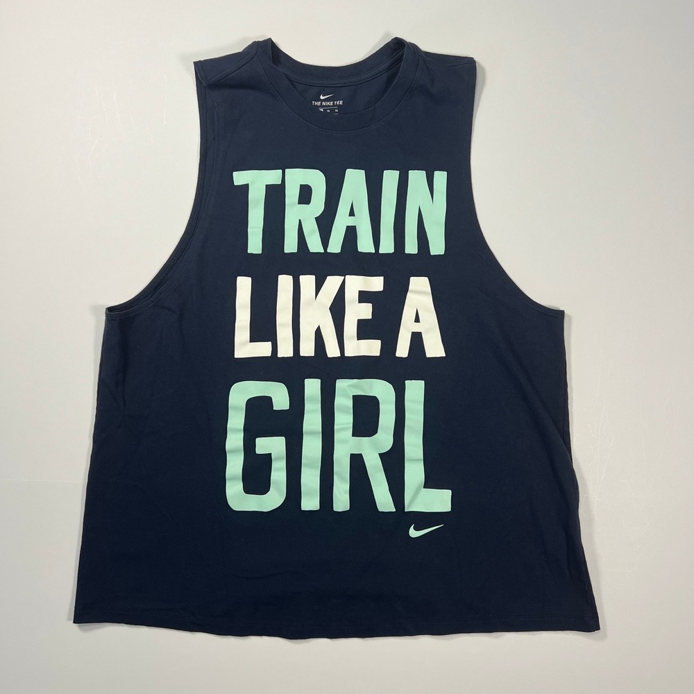 Nike Tank Top Women XL Navy Train Like A Girl Graphic Muscle Tee Gym Workout